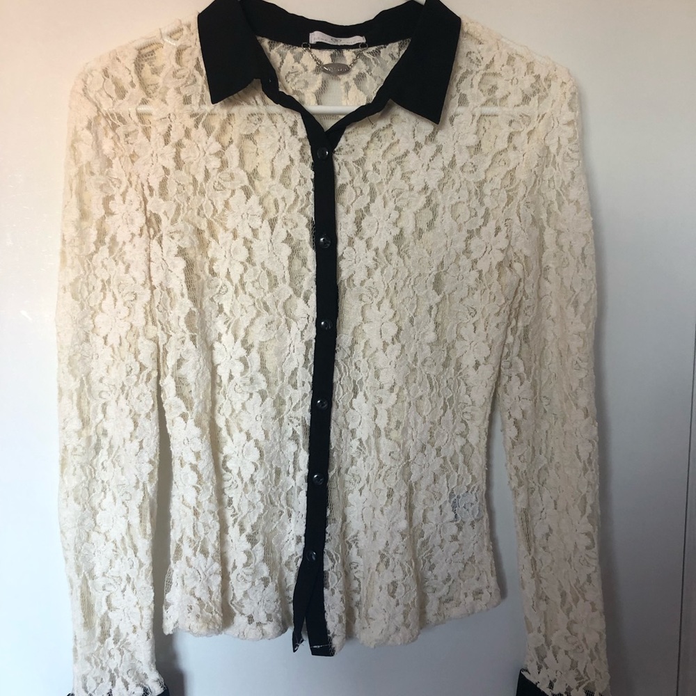 lace see thru button up top